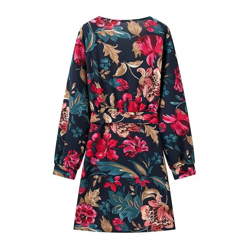 Damen Wickel‑Minikleid mit floralem Alloverprint, V‑Ausschnitt und Taillenband Nord Taschen