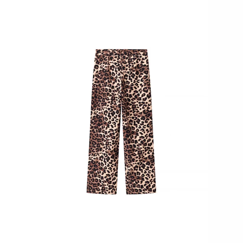 Damen Weite High‑Waist Palazzo‑Hose mit Leopardenmuster und fließendem Fall Nord Taschen