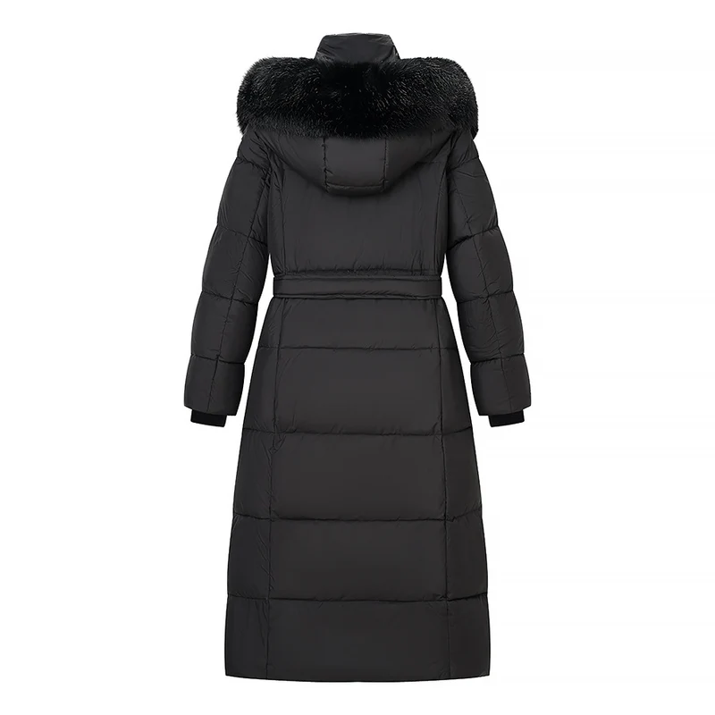 Damen Wattierter Longline-Mantel mit Kapuze und Taillengürtel Nord Taschen