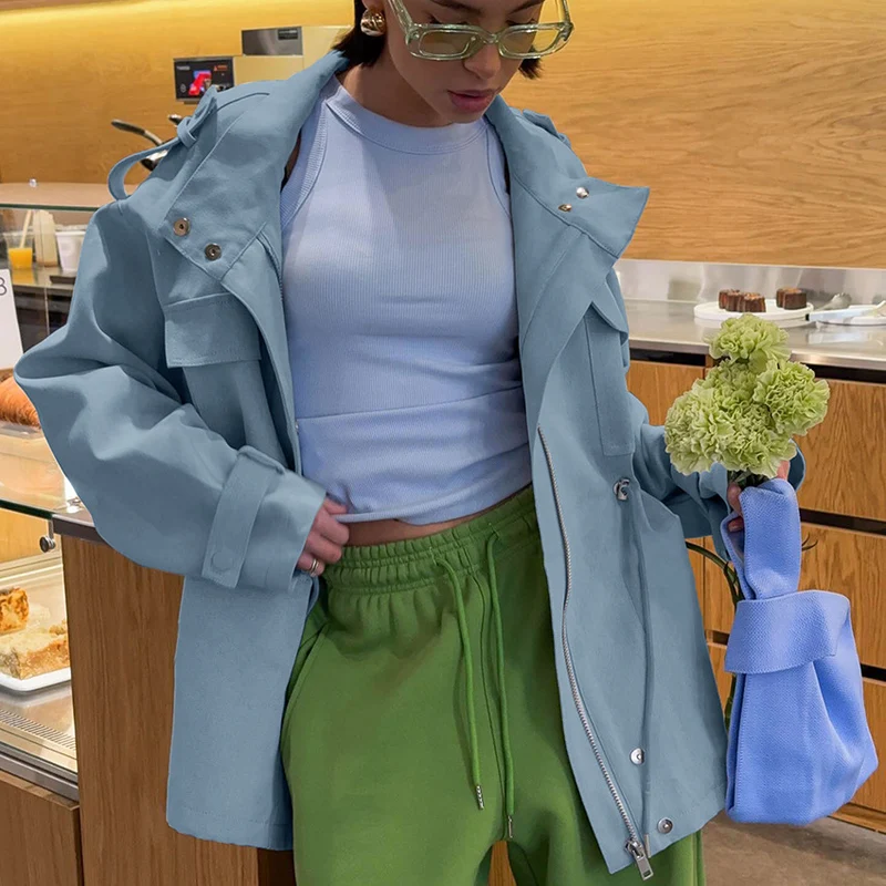 Damen Utility-Parka mit Tunnelzugtaillierung, Pattentaschen und Stehkragen Nord Taschen
