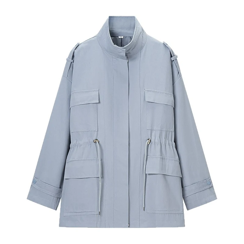 Damen Utility-Parka mit Tunnelzugtaillierung, Pattentaschen und Stehkragen Nord Taschen