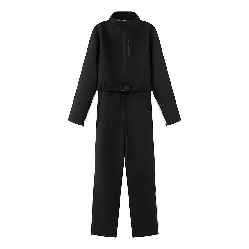 Damen Utility-Overall mit hohem Kragen, funktionalen Reißverschlüssen und Taillengürtel Nord Taschen