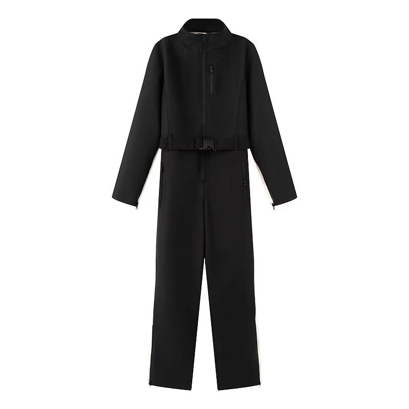 Damen Utility-Overall mit hohem Kragen, funktionalen Reißverschlüssen und Taillengürtel Nord Taschen