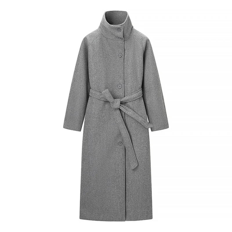 Damen Taillierter Wollmix-Mantel mit Bindegürtel, großem Revers und wärmender Innenblende Nord Taschen