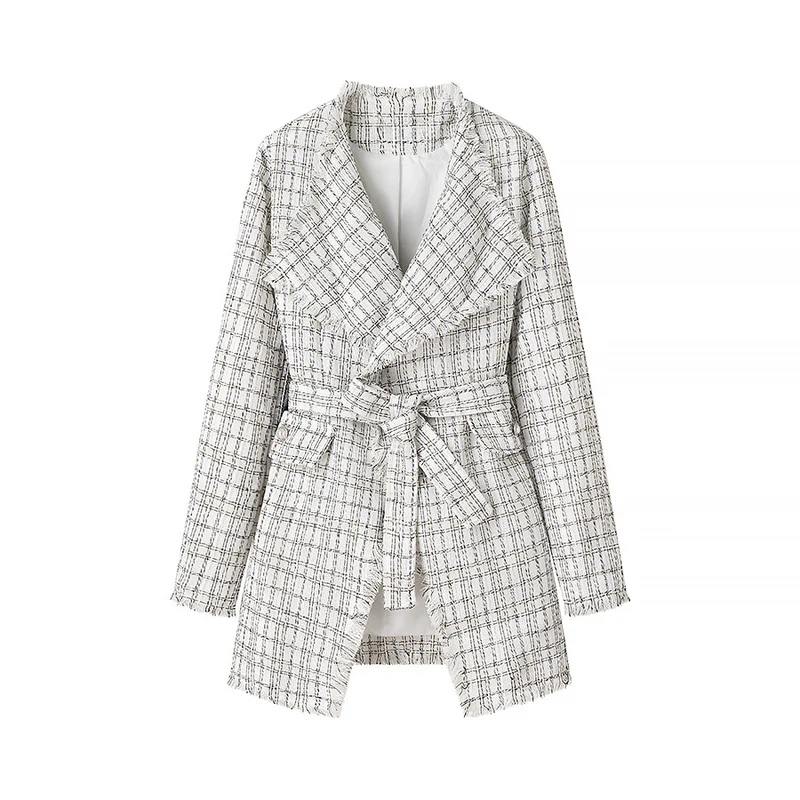 Damen Taillierter Bouclé-Kurzmantel mit Schalkragen und Bindegürtel Nord Taschen