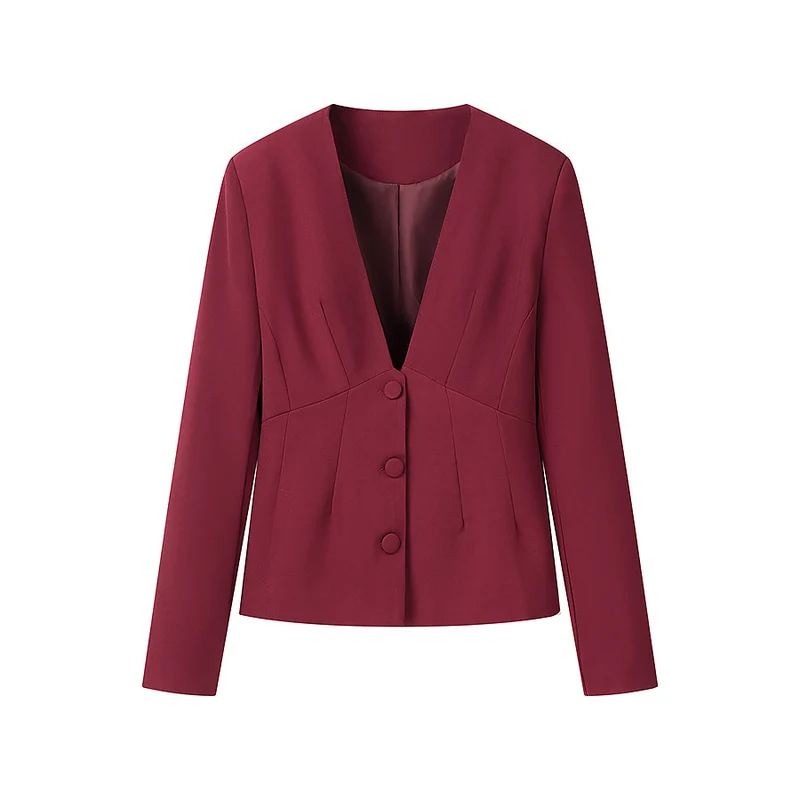 Damen Taillierter Blazer mit tiefem V-Ausschnitt und verdeckter Knopfleiste Nord Taschen