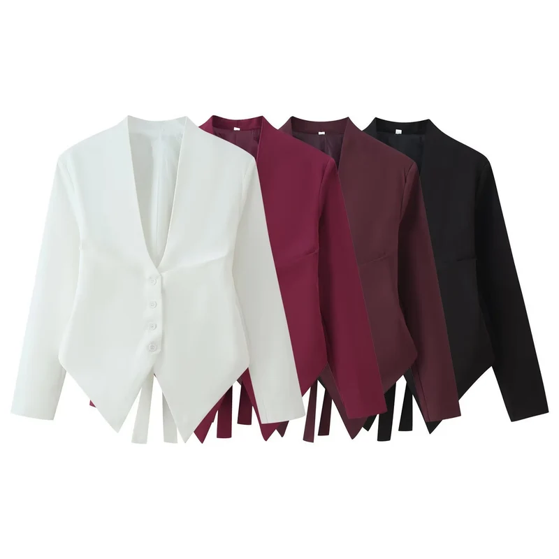 Damen Taillierter Blazer mit spitz zulaufendem Saum und tiefem V-Ausschnitt Nord Taschen