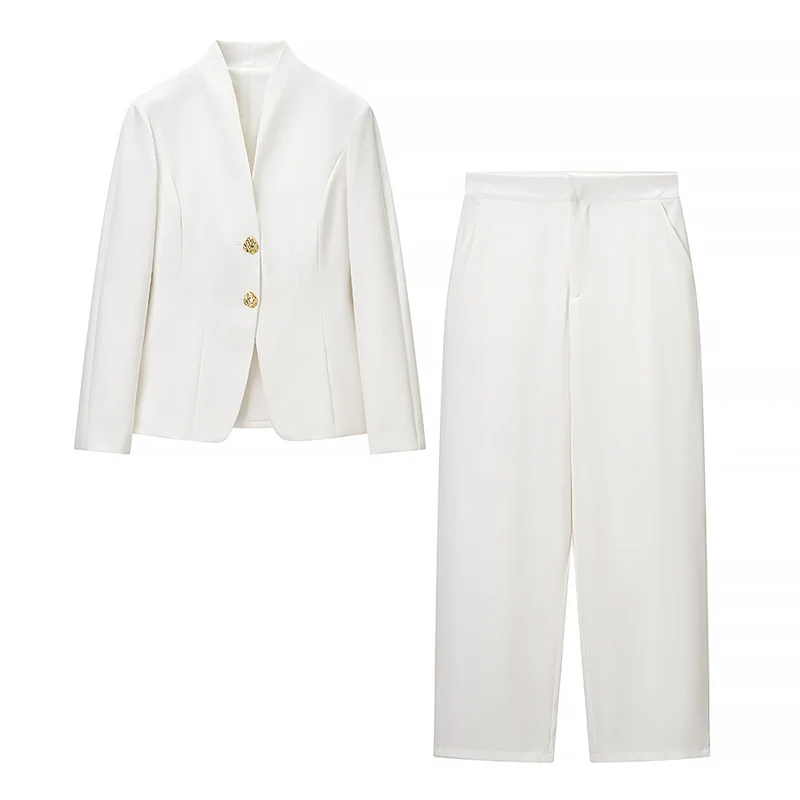 Damen Taillierter Blazer mit Schößchen und weite Hose mit hohem Bund Nord Taschen