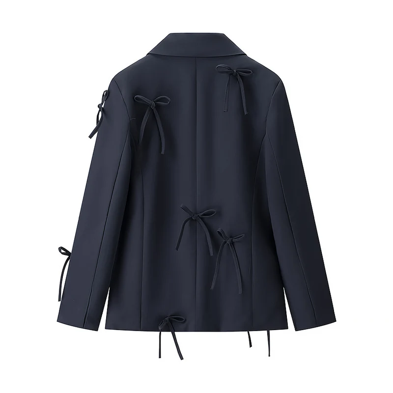 Damen Taillierter Blazer mit dekorativen Schleifen und abgestimmtem Minirock-Set Nord Taschen