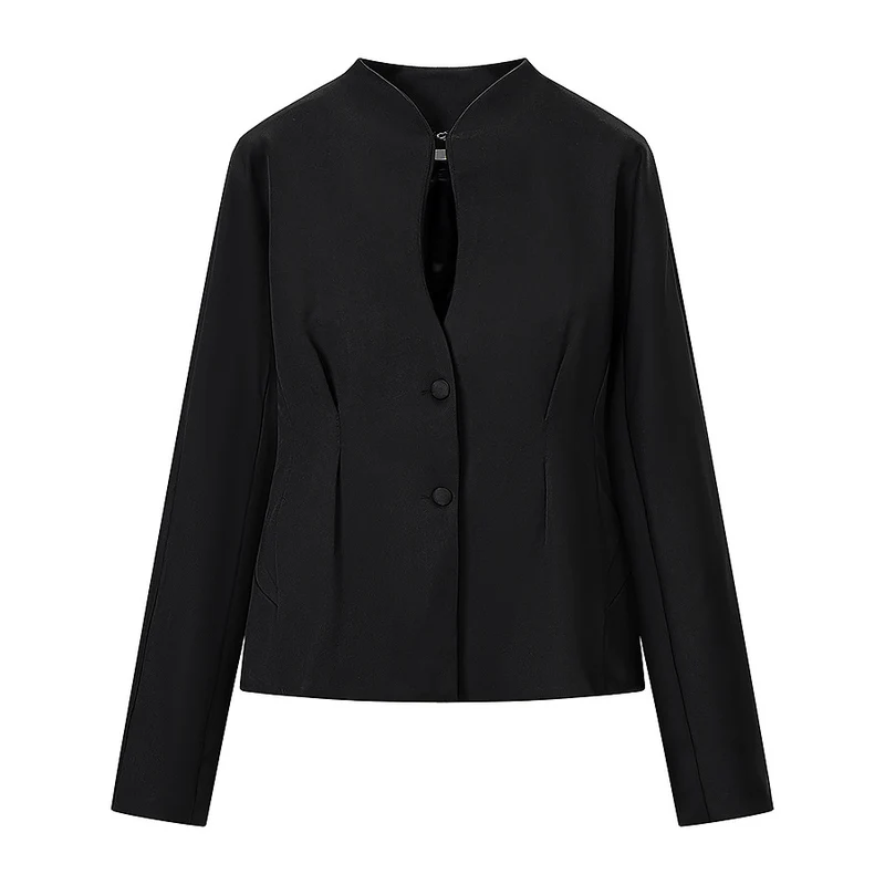 Damen Taillierte kragenlose Blazerjacke mit verdeckter Knopfleiste und figurnahen Abnähern Nord Taschen