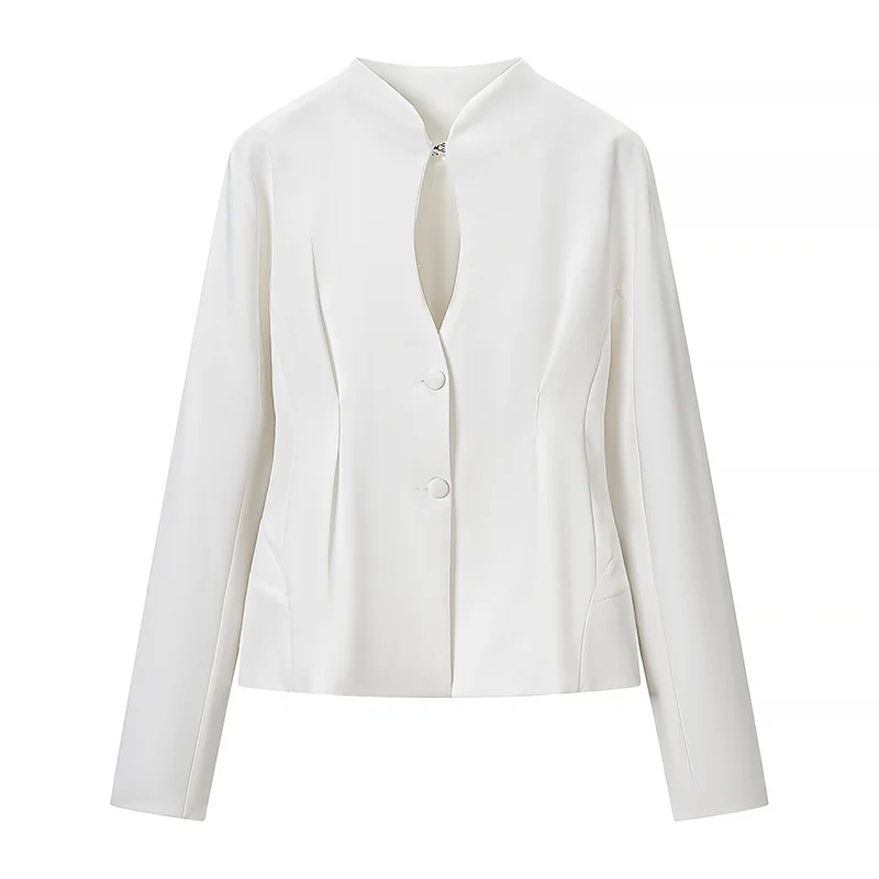 Damen Taillierte kragenlose Blazerjacke mit verdeckter Knopfleiste und figurnahen Abnähern Nord Taschen