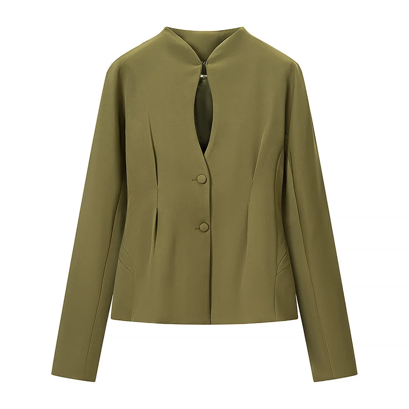 Damen Taillierte kragenlose Blazerjacke mit verdeckter Knopfleiste und figurnahen Abnähern Nord Taschen