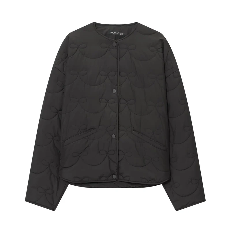 Damen Steppjacke ohne Kragen mit dekorativer Schleifen‑Steppung und Druckknopfverschluss Nord Taschen