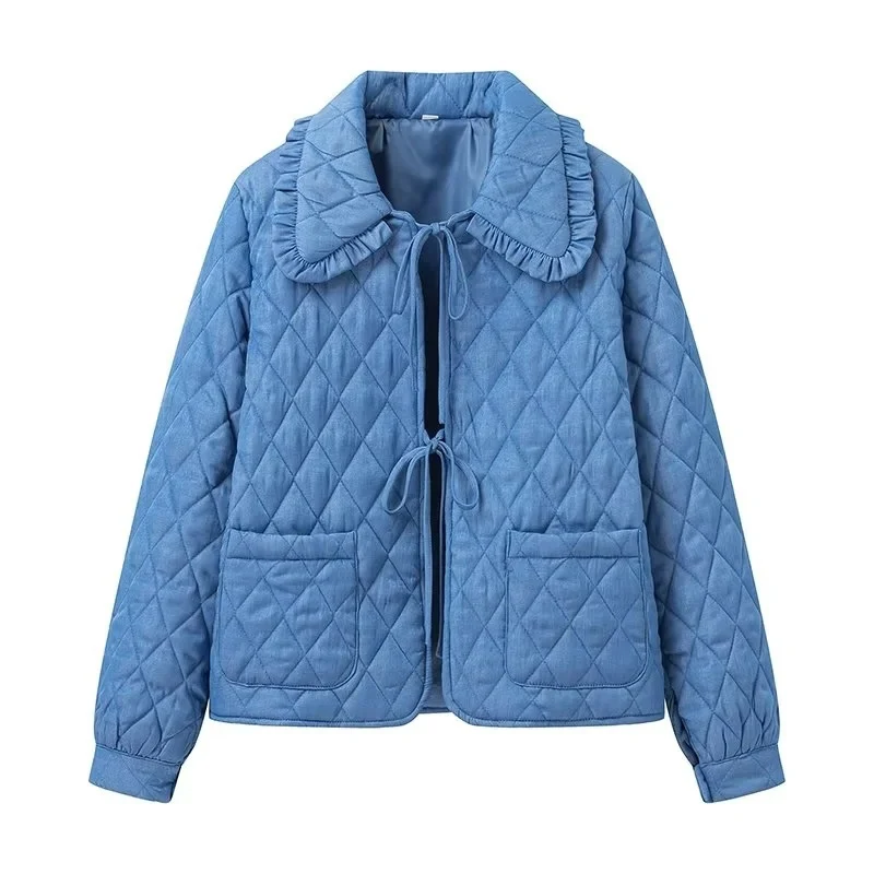 Damen Steppjacke im Vintage‑Look mit Rüschenkragen und Bindebändern Nord Taschen