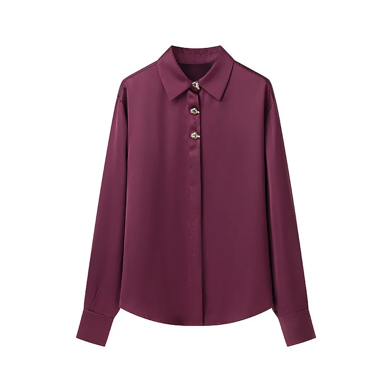 Damen Seidenoptik-Bluse mit Schmuckknöpfen und Hemdkragen Nord Taschen