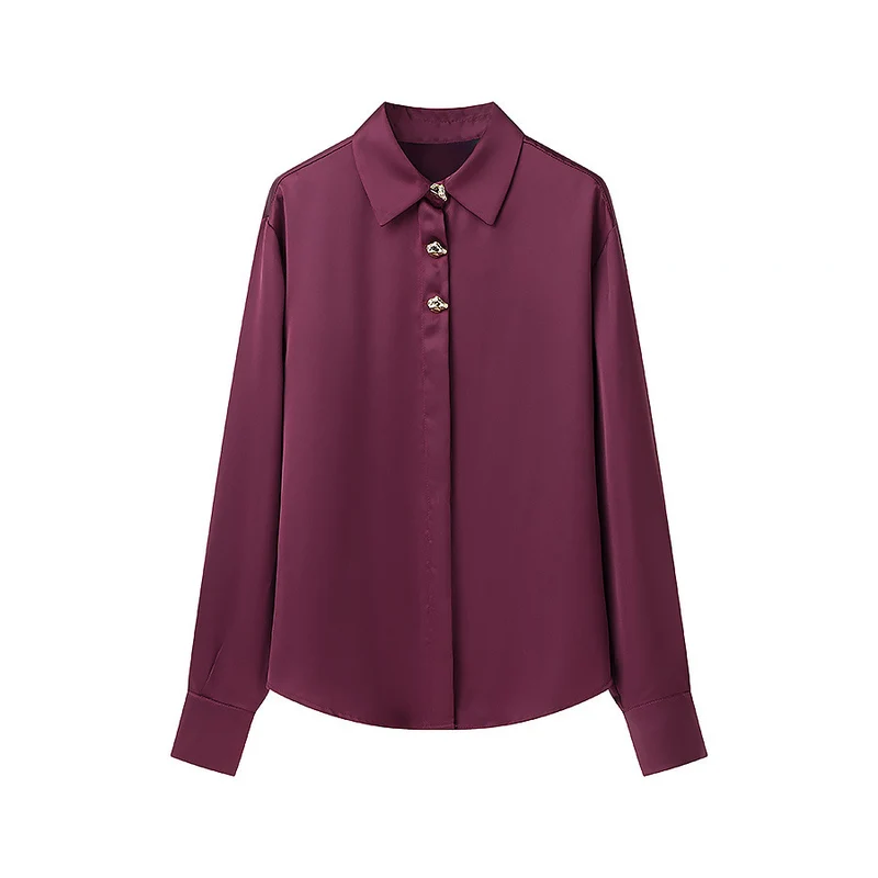 Damen Seidenoptik-Bluse mit Schmuckknöpfen und Hemdkragen Nord Taschen