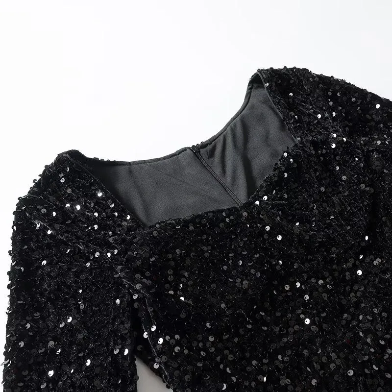 Damen Paillettenbesetztes Samt‑Minikleid mit schmeichelnder Korsage und ausgestelltem Rock Nord Taschen