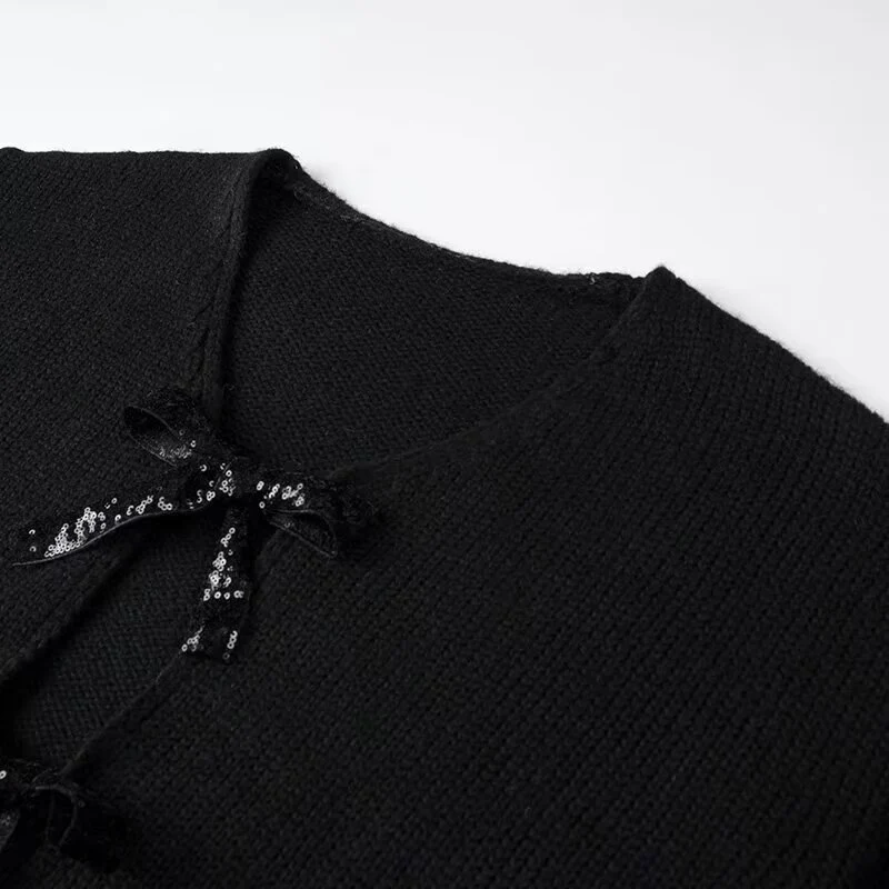 Damen Oversized Strickcardigan mit V-Ausschnitt und Pailletten‑Schleifen Nord Taschen
