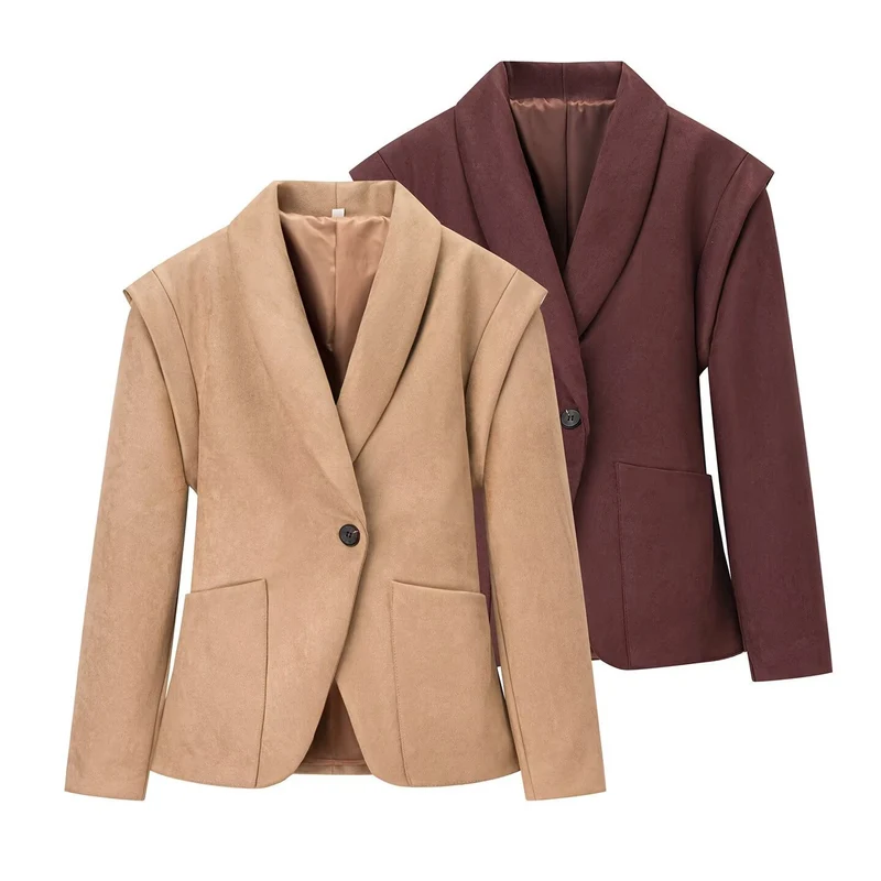 Damen Oversize-Veloursblazer mit Schalkragen, Ein-Knopf‑Verschluss und aufgesetzten Taschen Nord Taschen