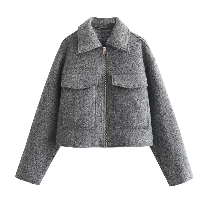 Damen Oversize-Shacket aus Wollmix mit Reißverschluss und aufgesetzten Pattentaschen Nord Taschen