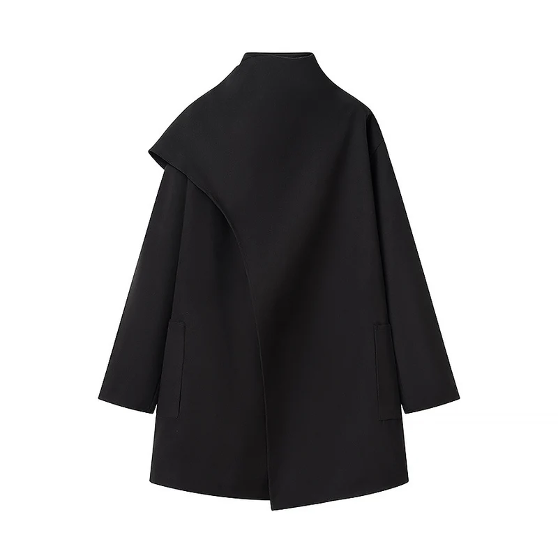 Damen Oversize-Mantel mit Stehkragen, asymmetrischem Überwurf und aufgesetzter Tasche Nord Taschen