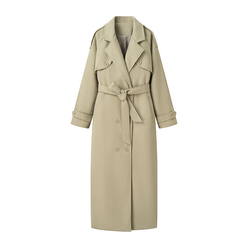 Damen Oversize-Langmantel im Trenchcoat‑Stil mit doppelreihiger Knopfleiste und Schulterklappen Nord Taschen