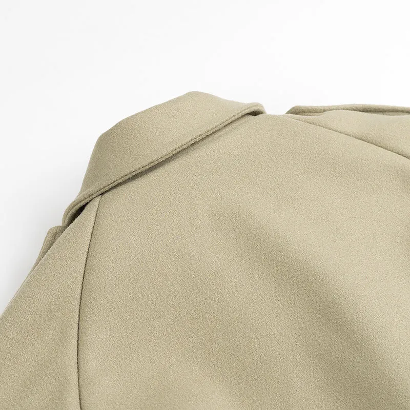 Damen Oversize-Langmantel im Trenchcoat‑Stil mit doppelreihiger Knopfleiste und Schulterklappen Nord Taschen