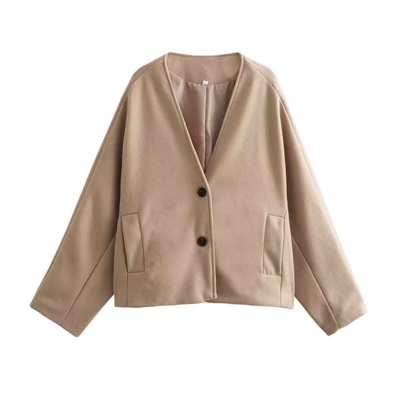 Damen Oversize‑Kurzjacke aus Wollmix mit kastiger Silhouette und Ballonärmeln Nord Taschen