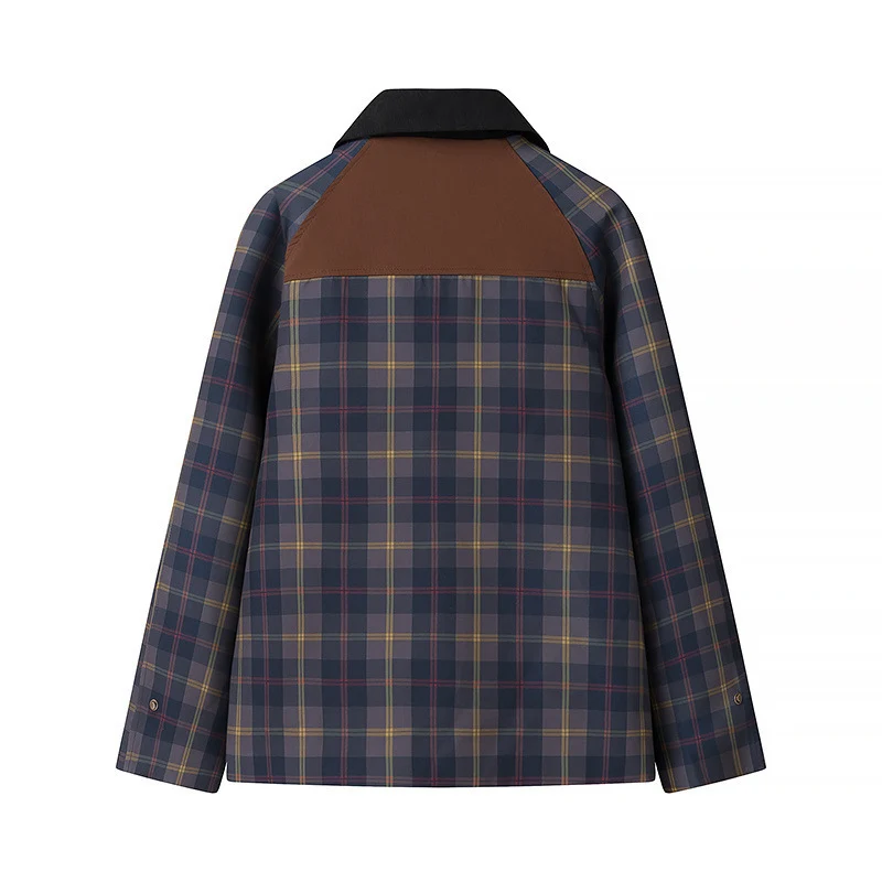 Damen Oversize-Karo-Fieldjacke mit Wachsfinish und Zweifachverschluss Nord Taschen