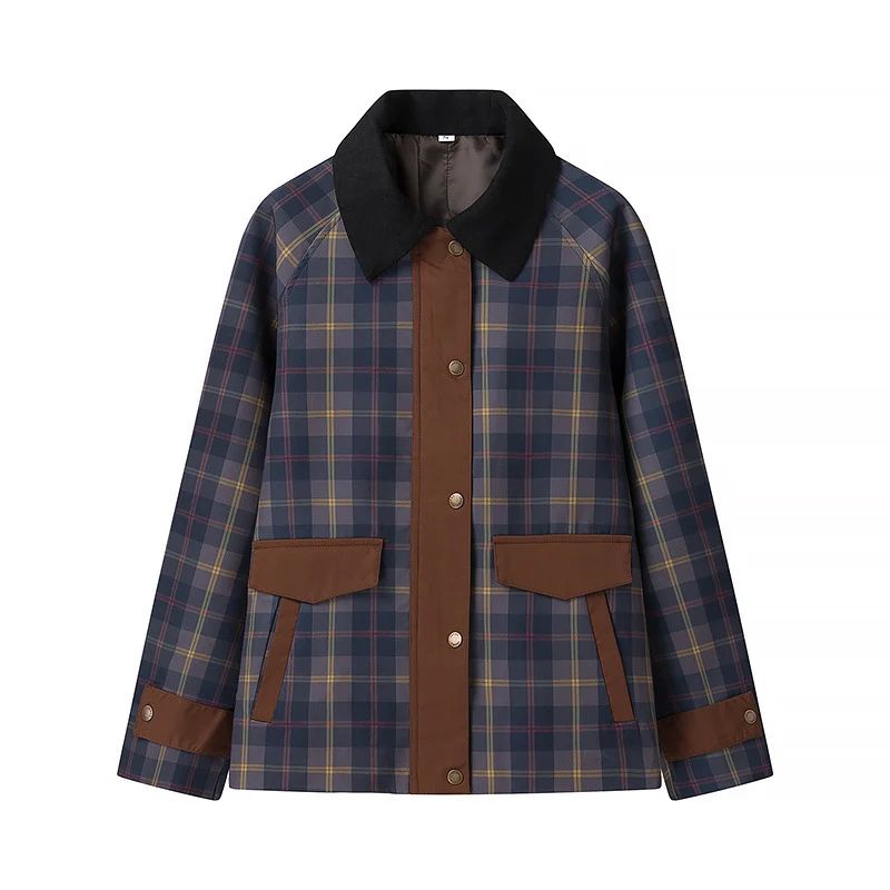 Damen Oversize-Karo-Fieldjacke mit Wachsfinish und Zweifachverschluss Nord Taschen