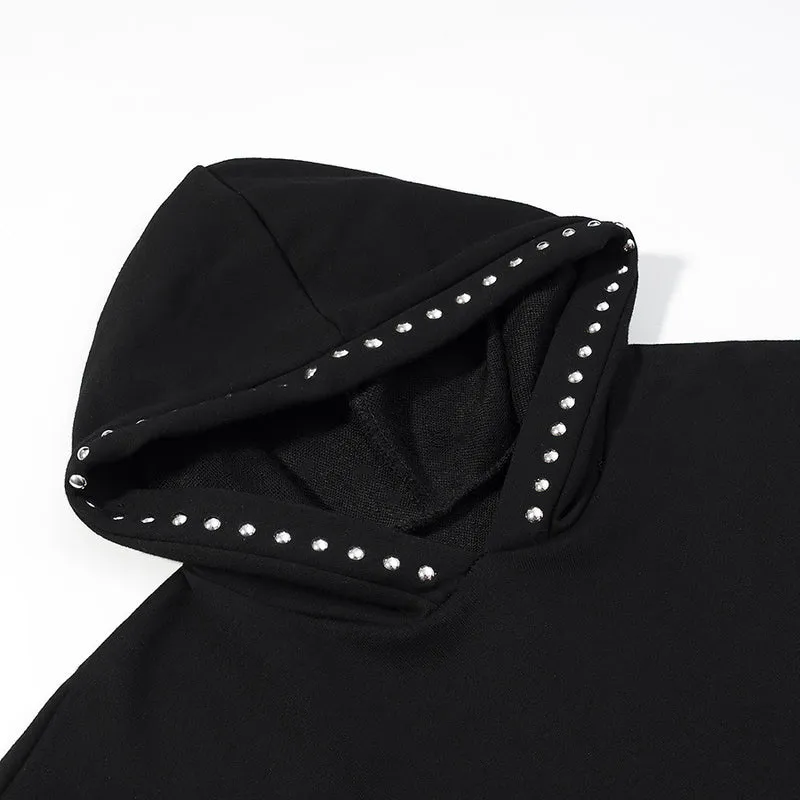 Damen Oversize-Kapuzenpullover mit Nietenbesatz und Ballonärmeln Nord Taschen