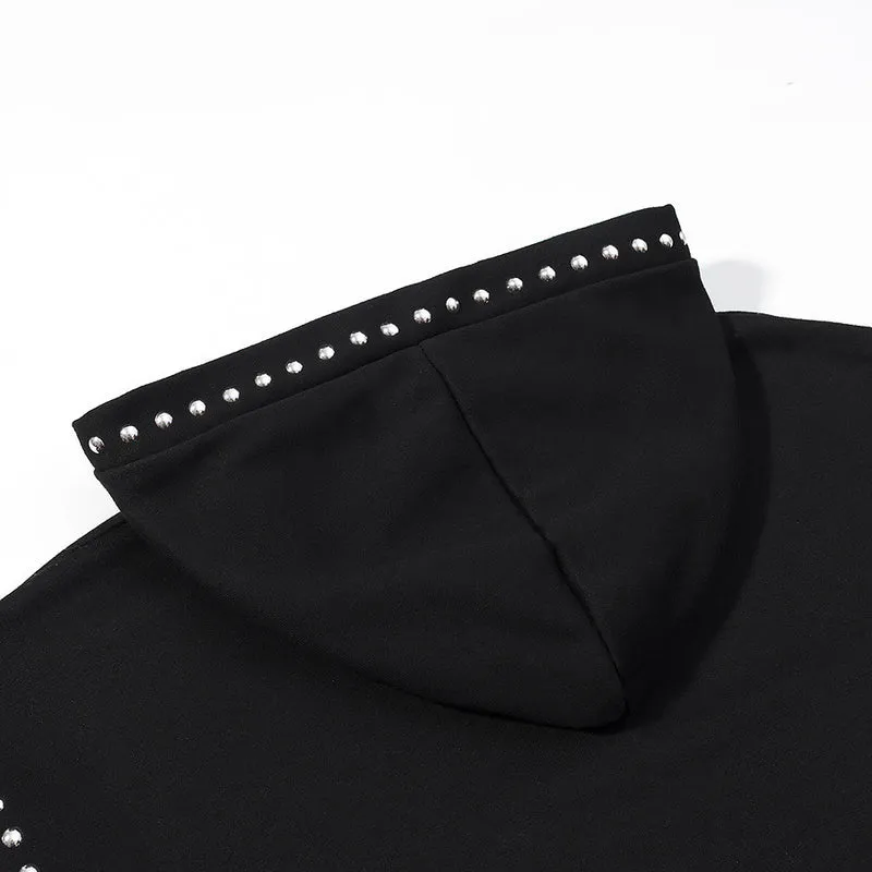 Damen Oversize-Kapuzenpullover mit Nietenbesatz und Ballonärmeln Nord Taschen