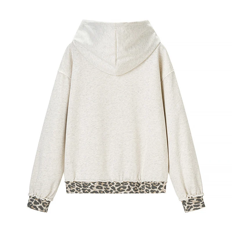 Damen Oversize‑Kapuzenpullover mit Leo‑Futter, Used‑Details und Kängurutasche Nord Taschen