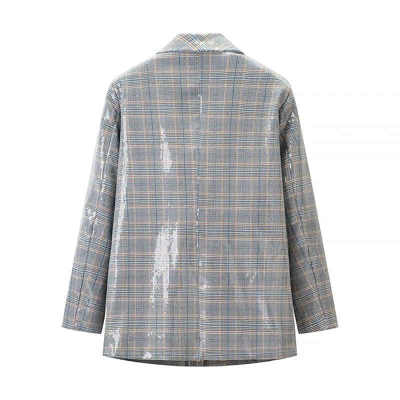 Damen Oversize Glencheck-Blazer mit einreihiger Knopfleiste, Pattentaschen und dezentem Paillettenbesatz Nord Taschen