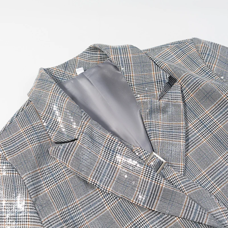 Damen Oversize Glencheck-Blazer mit einreihiger Knopfleiste, Pattentaschen und dezentem Paillettenbesatz Nord Taschen