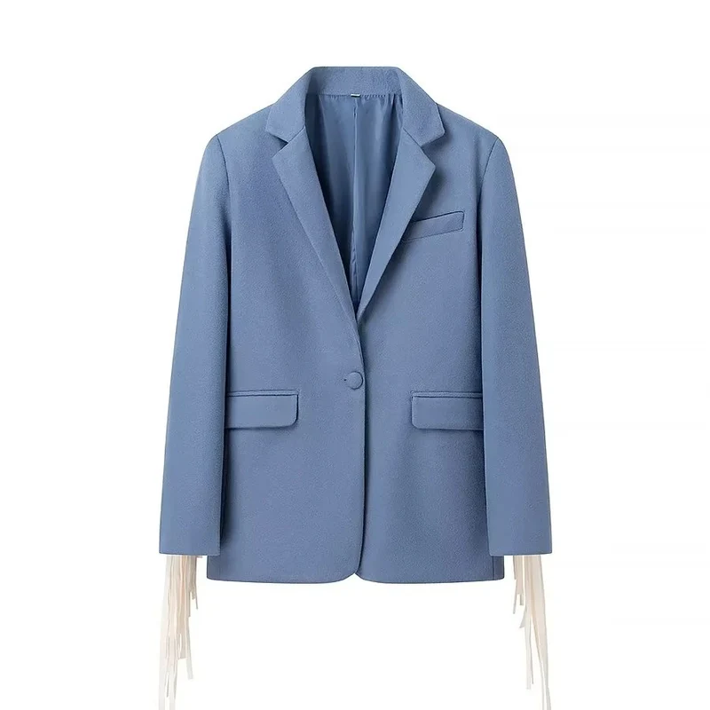 Damen Oversize-Blazer mit langen Fransen und Ziernähten Nord Taschen