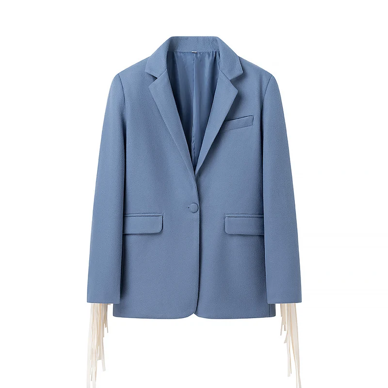 Damen Oversize-Blazer mit langen Fransen und Ziernähten Nord Taschen