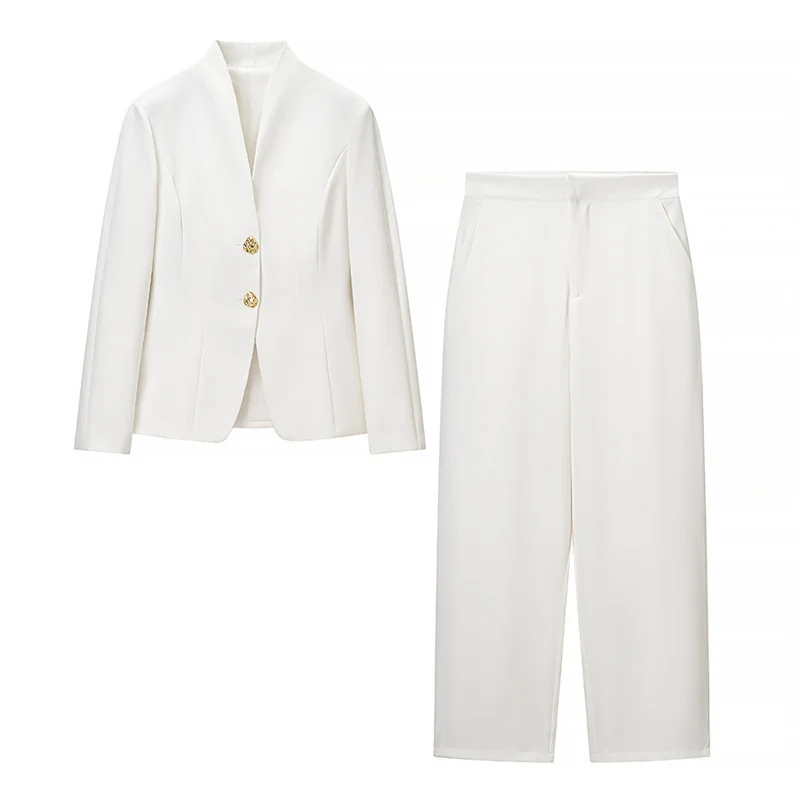 Damen Mix-&-Match Blazer- und Palazzo-Hosen-Set mit tailliertem Ein-Knopf-Blazer und hoher Taille Nord Taschen