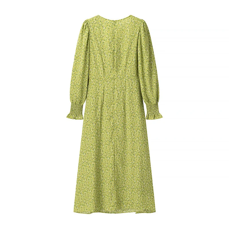 Damen Midikleid mit Herzausschnitt, gerafften Ballonärmeln und A‑Linien‑Silhouette Nord Taschen