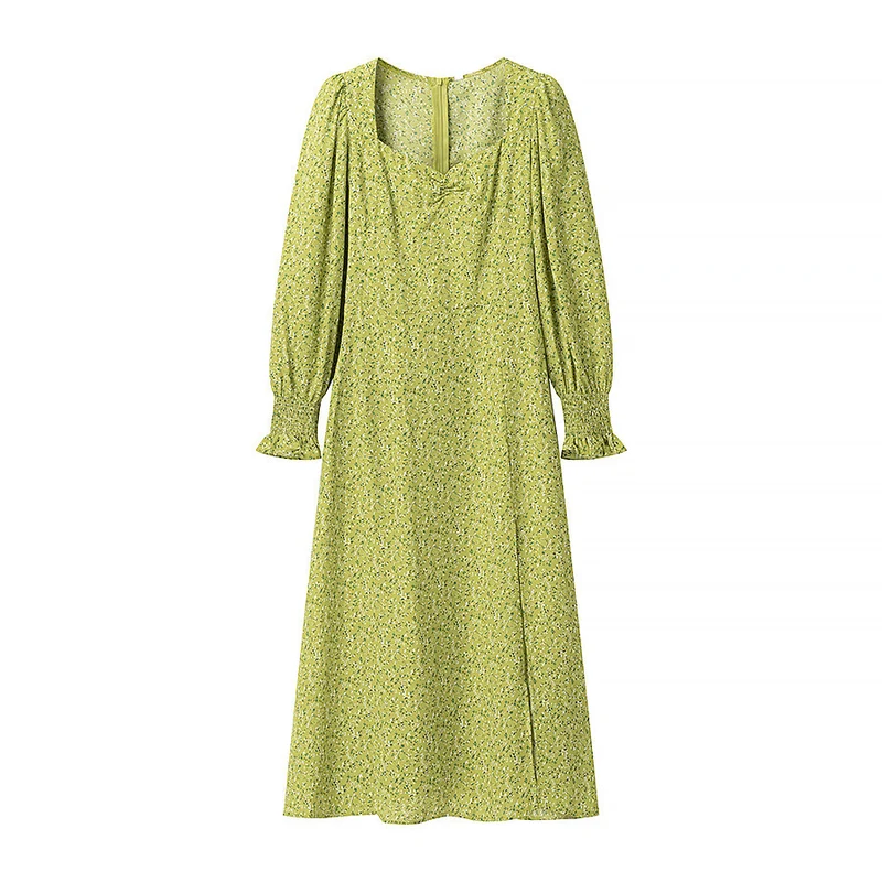 Damen Midikleid mit Herzausschnitt, gerafften Ballonärmeln und A‑Linien‑Silhouette Nord Taschen
