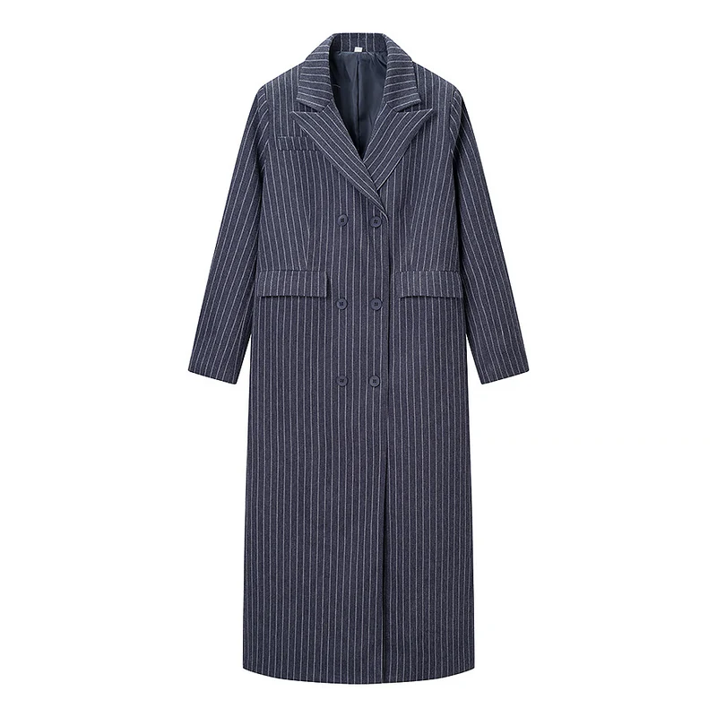 Damen Maximaler Oversize-Mantel im Nadelstreifen-Look mit doppelreihiger Knopfleiste und langen Silhouette Nord Taschen