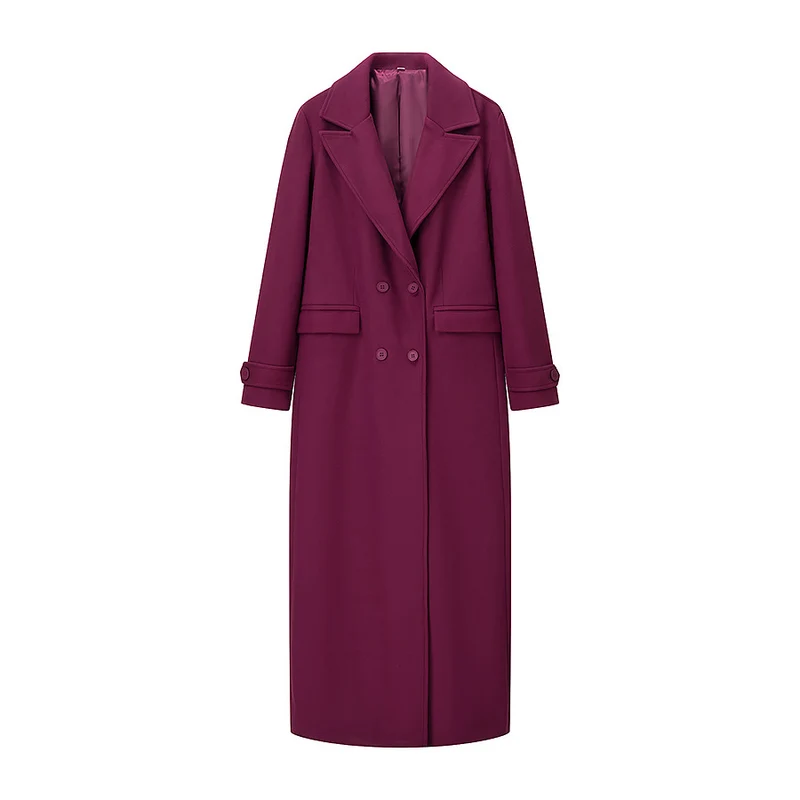 Damen Maxilanger Mantel aus Wollmix mit taillierter Silhouette und cleanem Revers Nord Taschen