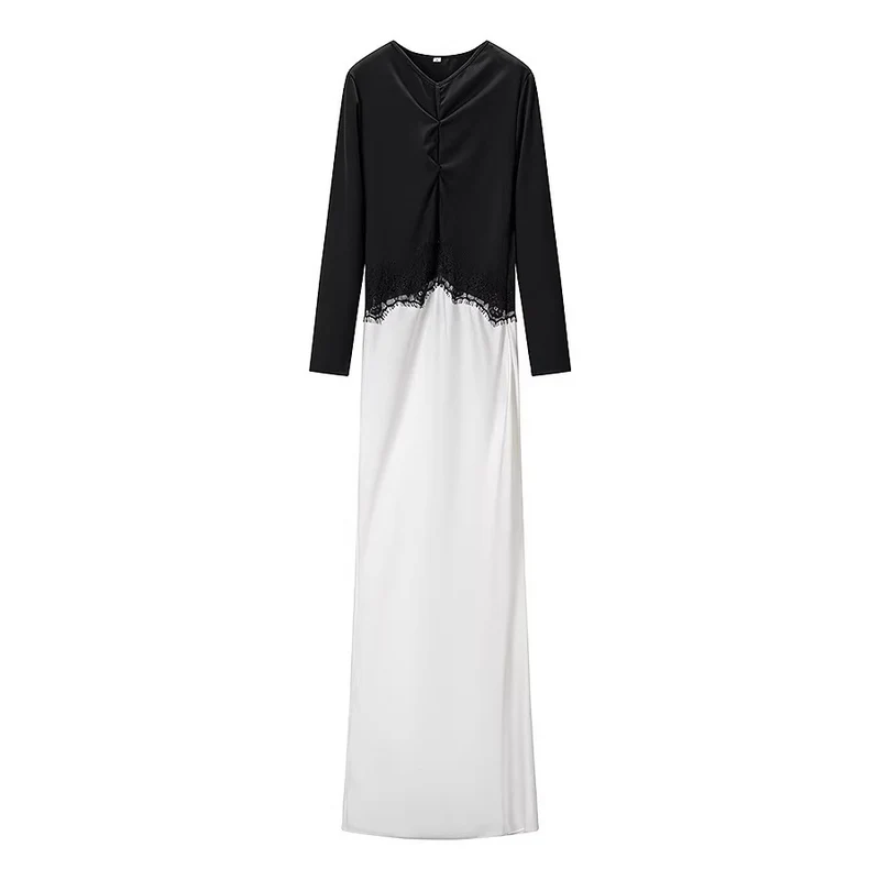 Damen Maxikleid mit Spitzeneinsatz, geraffter Vorderpartie und fließender Saum Nord Taschen