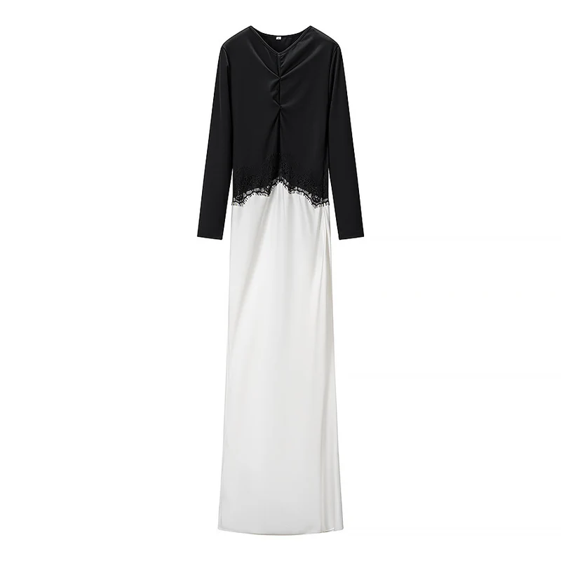 Damen Maxikleid mit Spitzeneinsatz, geraffter Vorderpartie und fließender Saum Nord Taschen