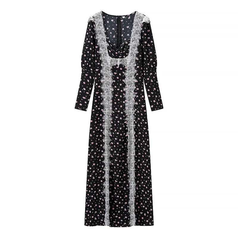 Damen Maxikleid mit Spitzenbesatz und floralem Alloverprint Nord Taschen