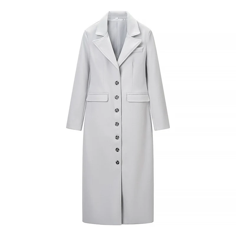 Damen Longline-Mantel mit taillierter Silhouette, strukturiertem Revers und Gehschlitz Nord Taschen