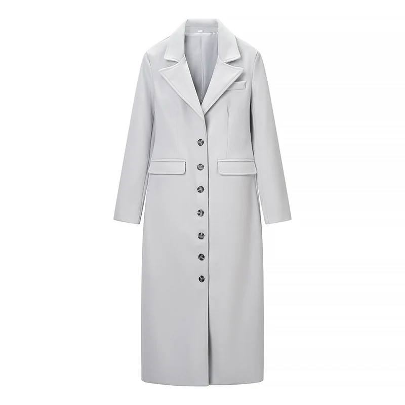 Damen Longline-Mantel mit taillierter Silhouette, strukturiertem Revers und Gehschlitz Nord Taschen