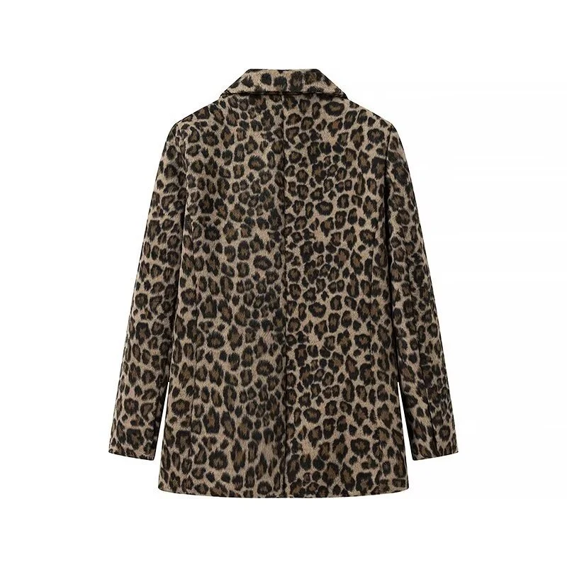Damen Leopardenprint Bouclé-Blazer mit Reverskragen und aufgesetzten Pattentaschen Nord Taschen
