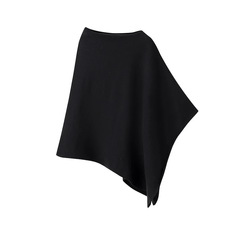 Damen Leichter Strickponcho mit asymmetrischem Saum und U-Boot-Ausschnitt Nord Taschen
