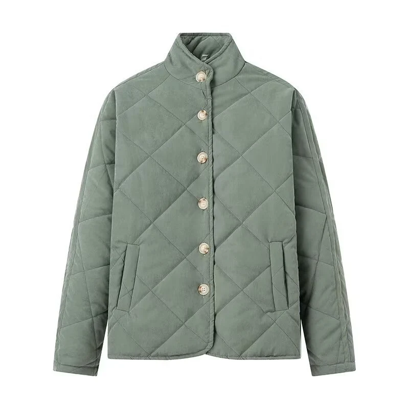 Damen Leichte gesteppte Kurzjacke mit Stehkragen und Knopfleiste Nord Taschen